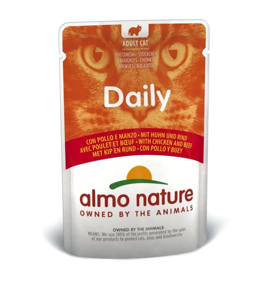 Alimenti Umido Gatto-Almo Nature Busta da 70 gr. con pollo e manzo, alimento umido per gatti.