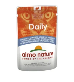 Almo Nature Alimenti Umido Gatto|Busta da 70 gr. merluzzo e gamberetti, alimento umido per gatti.