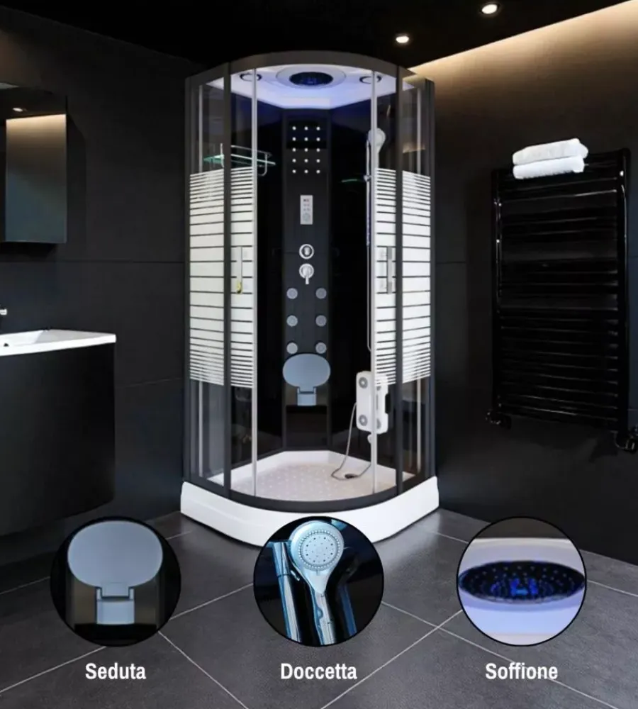 Docce E Accessori|Cabina doccia idromassaggio "olimpia" con luci colorate in vetro e alluminio 80x80x220 cm