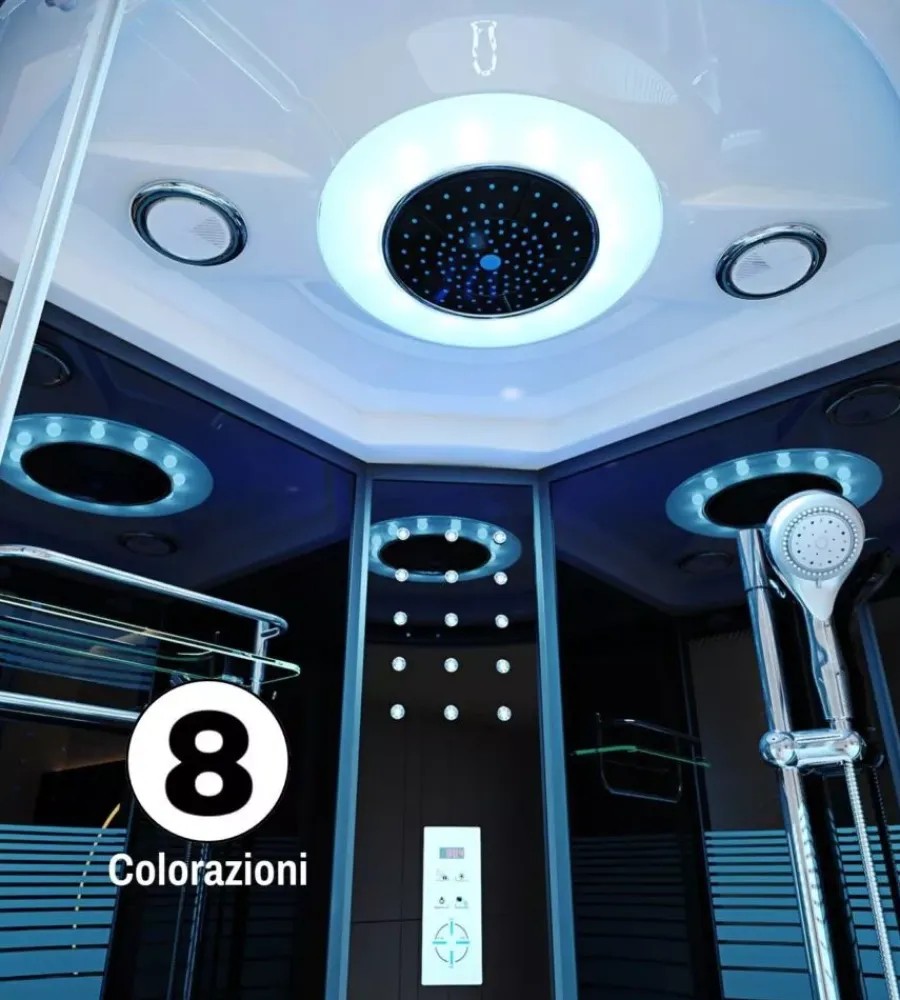 Docce E Accessori|Cabina doccia idromassaggio "olimpia" con luci colorate in vetro e alluminio 80x80x220 cm
