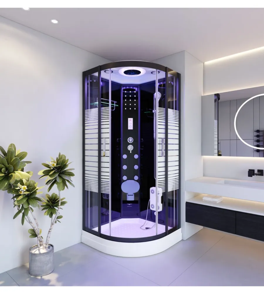 Docce E Accessori|Cabina doccia idromassaggio "olimpia" con luci colorate in vetro e alluminio 80x80x220 cm