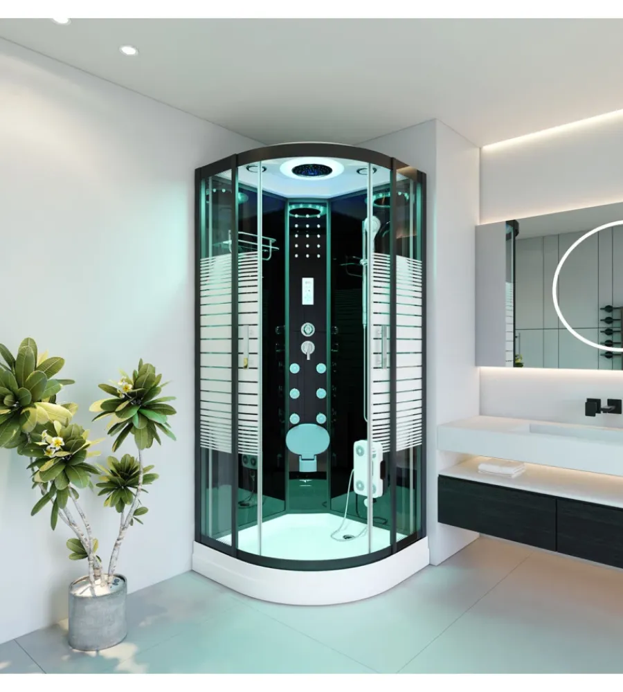 Docce E Accessori|Cabina doccia idromassaggio "olimpia" con luci colorate in vetro e alluminio 80x80x220 cm
