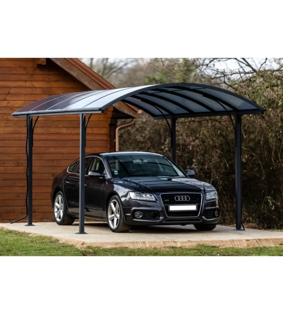 Hot Carport auto in alluminio e policarbonato "car 3048 alrp t" 1 posto 4,85x3,01x2,50 mt Coperture Per Esterno E Accessori