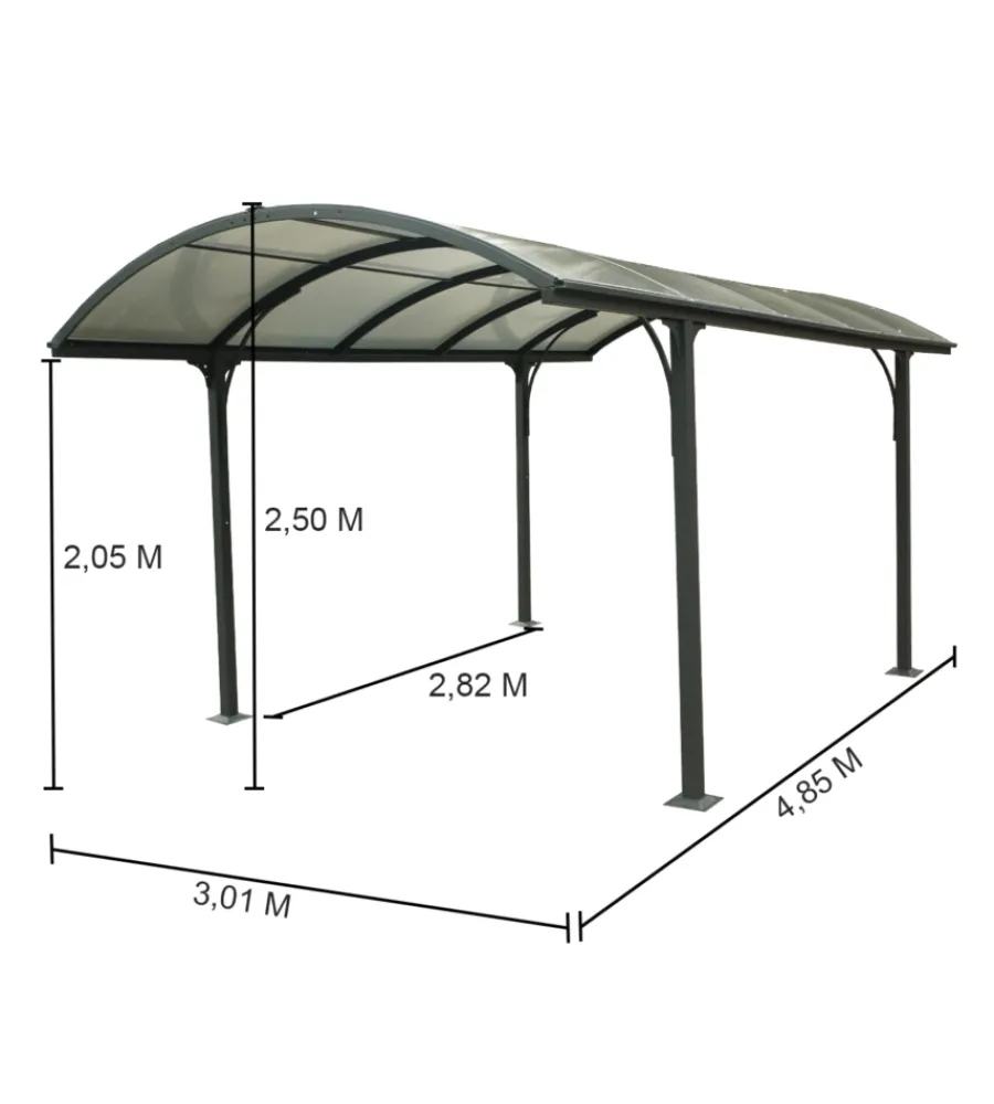Hot Carport auto in alluminio e policarbonato "car 3048 alrp t" 1 posto 4,85x3,01x2,50 mt Coperture Per Esterno E Accessori