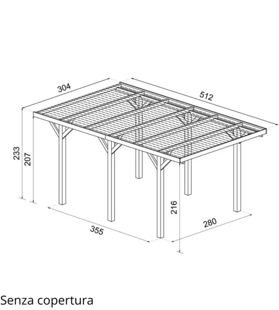 Best Carport auto in legno senza copertura 1 posto 3,04x5,12x2,33 mt Coperture Per Esterno E Accessori