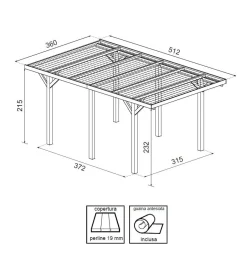 Coperture Per Esterno E Accessori|Carport singolo in legno di abete 512x360x232 cm