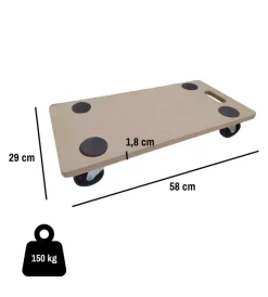 Attrezzatura Giardinaggio-Easy System Carrello da trasporto in mdf con ruote pivotanti portata 150 kg 58x29x1,8 cm