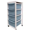Cucina- Carrello in legno bianco con cassetti blu, 37,5x36,5x82 cm