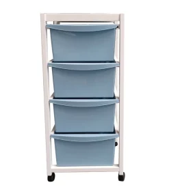 Cucina- Carrello in legno bianco con cassetti blu, 37,5x36,5x82 cm