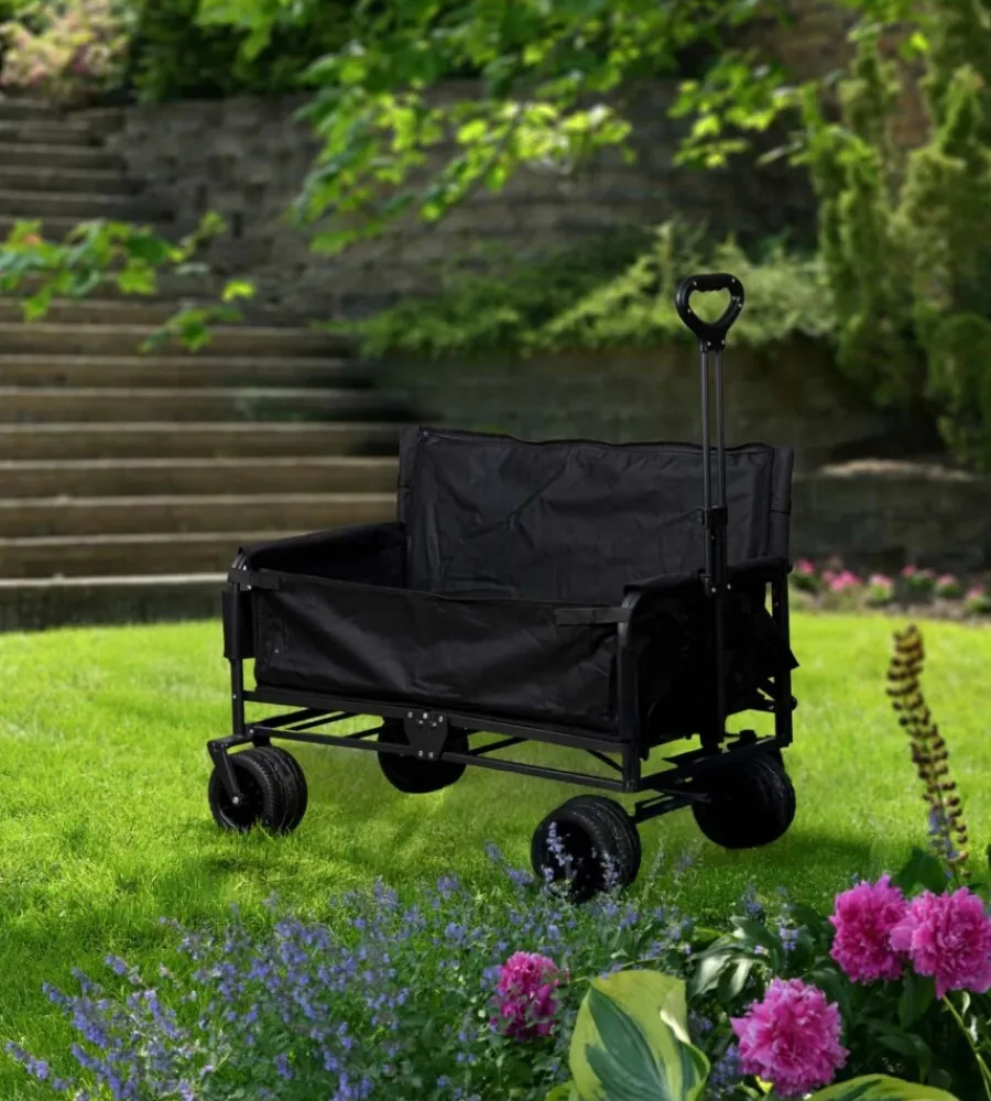 Attrezzatura Giardinaggio-EuroGarden Carrello pieghevole con ruote e funzione panchina in acciaio nero 108x55,5x73 cm