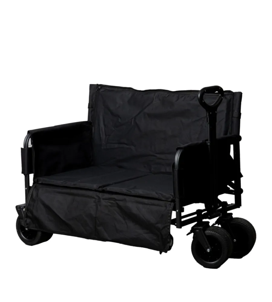 Attrezzatura Giardinaggio-EuroGarden Carrello pieghevole con ruote e funzione panchina in acciaio nero 108x55,5x73 cm