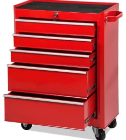 Officina E Garage- Carrello porta attrezzi 5 cassetti essenza rosso 69x33x77,2 cm