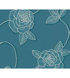 Decorazione Pareti- Carta da parati parato espanso tnt fiore flock blu