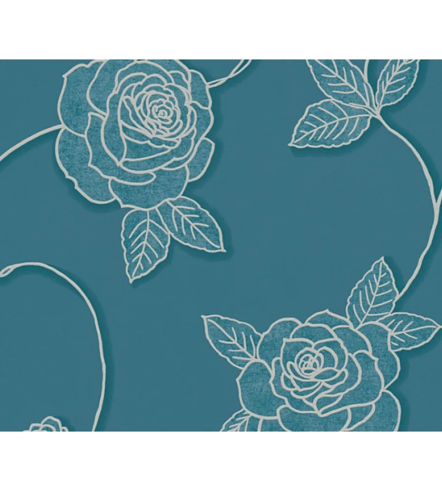 Decorazione Pareti- Carta da parati parato espanso tnt fiore flock blu