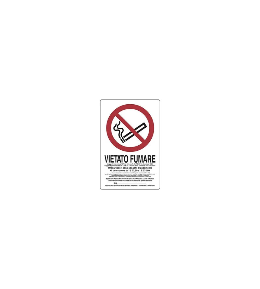 Targhe E Cartellonistica Varia- Cartello plastica "vietato fumare, legge del..." - 300 x 200 mm.