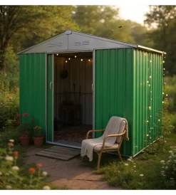 Casette Da Giardino-Domus Casetta da esterno in lamiera zincata "s" verde con porte scorrevoli 187x131x194 cm