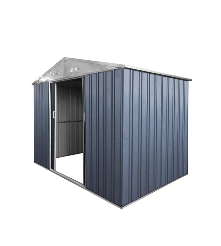Domus Casette Da Giardino|Casetta da esterno in lamiera zincata "s" grigia con porte scorrevoli 187x131x194 cm