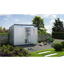 Casette Da Giardino-Biohort Casetta da giardino "avantgarde a5" in acciaio zincato colore grigio quarzo metallizzato con porta battente doppia 260x220x218 cm