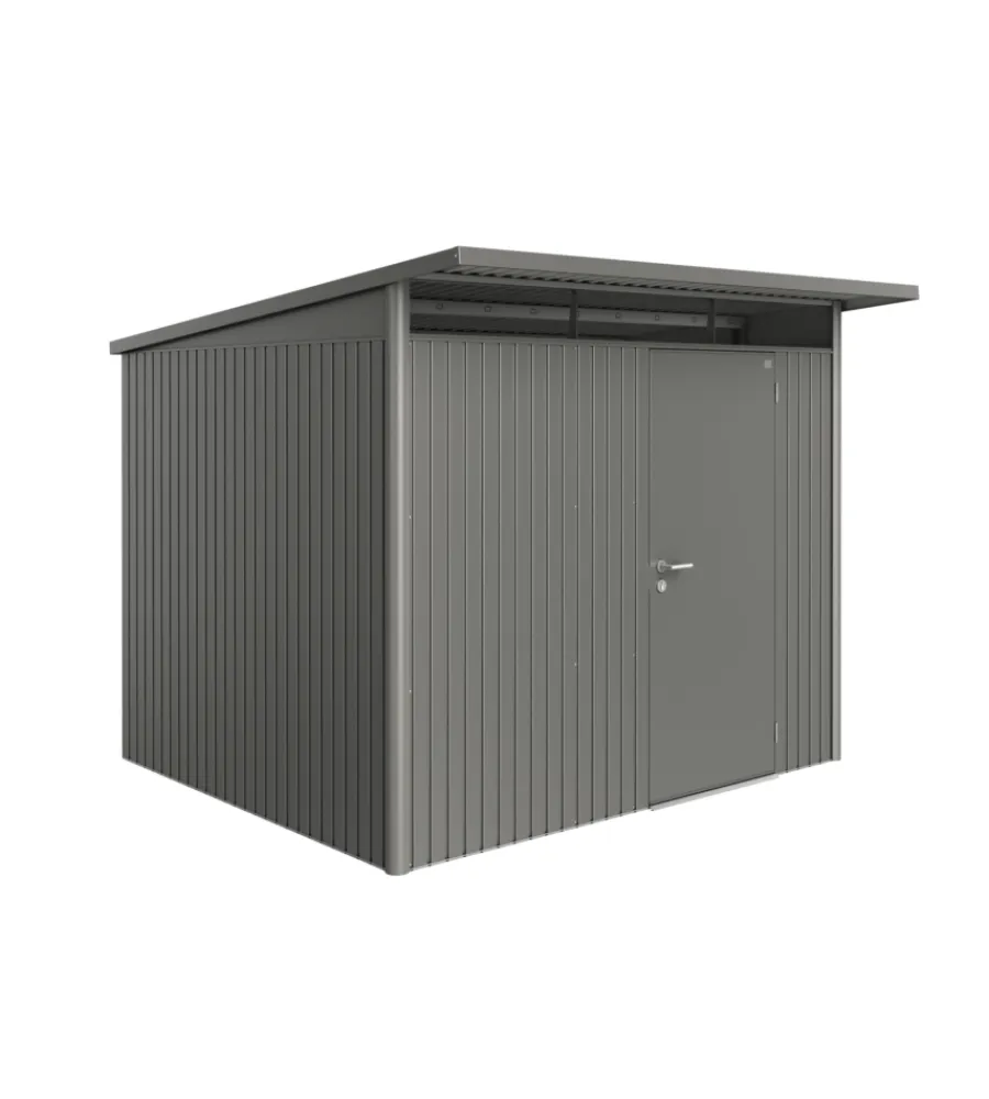 Casette Da Giardino-Biohort Casetta da giardino "avantgarde a6" in acciaio zincato colore grigio quarzo metallizzato con porta battente semplice 260x260x218 cm