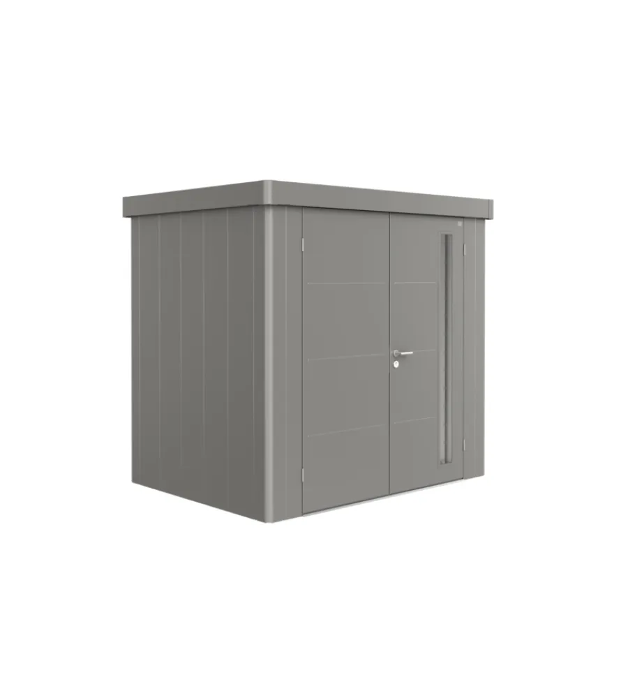 Biohort Casette Da Giardino|Casetta da giardino "neo 1b" in acciaio zincato colore grigio quarzo metallizzato con porta battente doppio 236x180x222 cm - cod. 87060