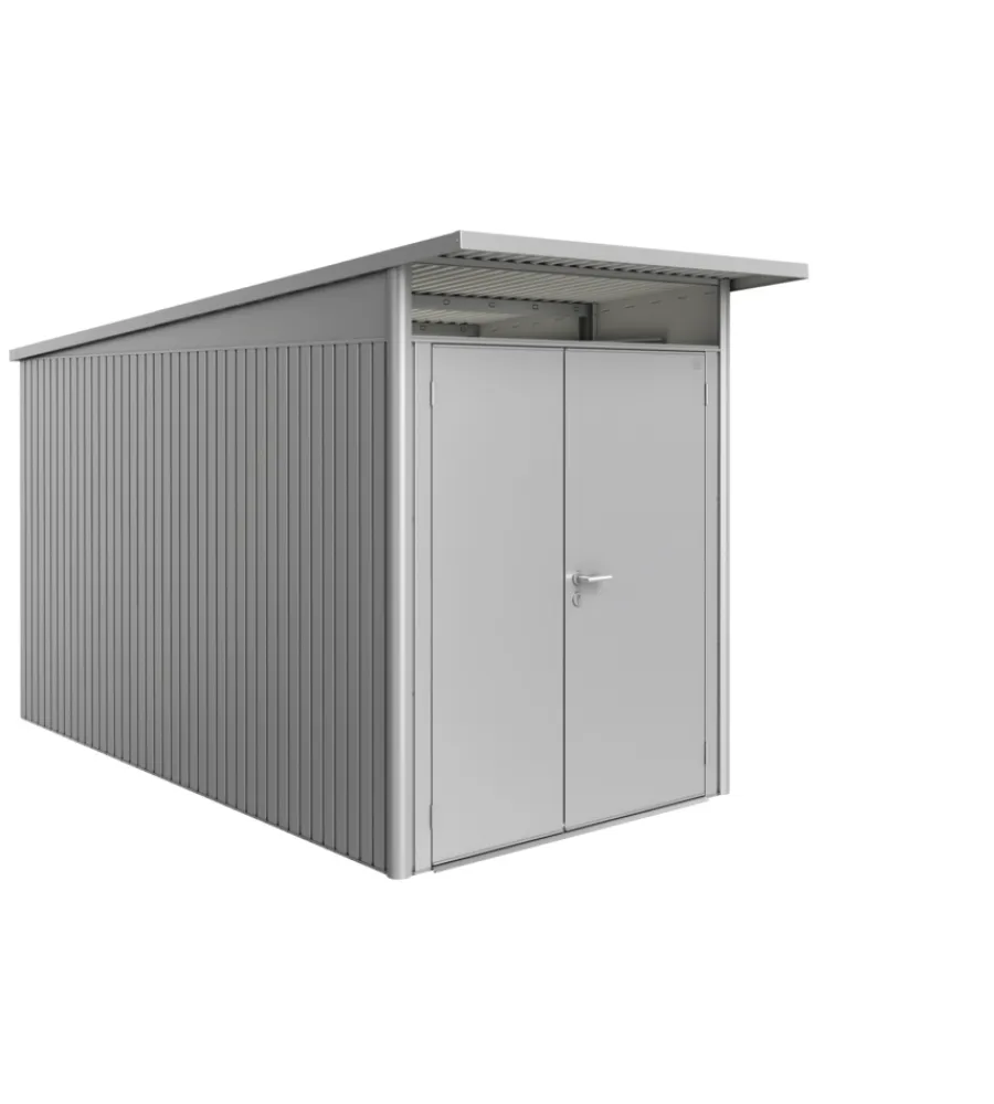 Discount Casetta da giardino "avantgarde a4" in acciaio zincato colore argento metallizzato con porta battente doppia 180x380x222 cm Casette Da Giardino