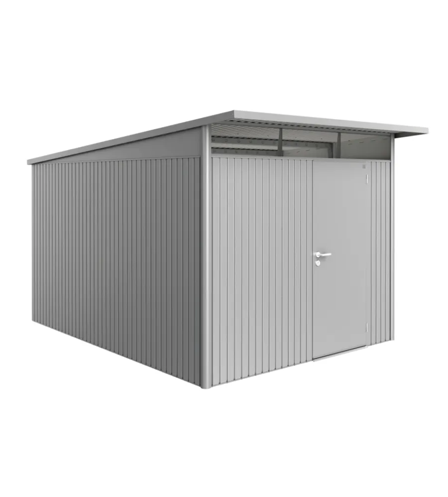 New Casetta da giardino "avantgarde a8" in acciaio zincato colore argento metallizzato con porta battente semplice 260x380x222 cm Casette Da Giardino