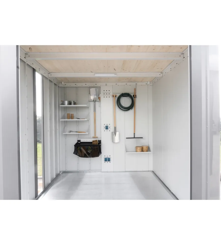 Biohort Casette Da Giardino|Casetta da giardino "neo 2b" in acciaio zincato colore argento metallizzato con porta battente doppio 236x236x222 cm - cod. 81063