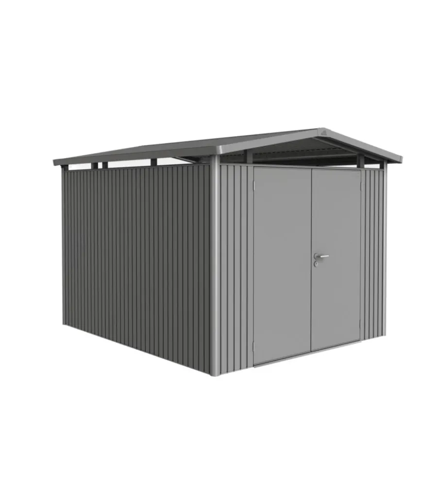 Casetta da giardino "panorama p5" in acciaio zincato colore grigio quarzo metallizzato con porta battente doppio 273x318x227 cm - cod. 18069 Casette Da Giardino