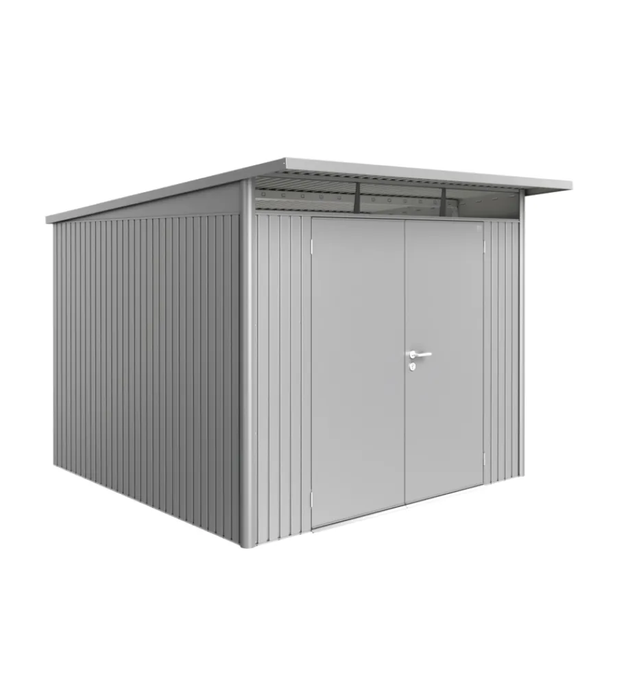 Hot Casetta da giardino "avantgarde a7" in acciaio zincato colore argento metallizzato con porta battente doppia 260x300x218 cm Casette Da Giardino