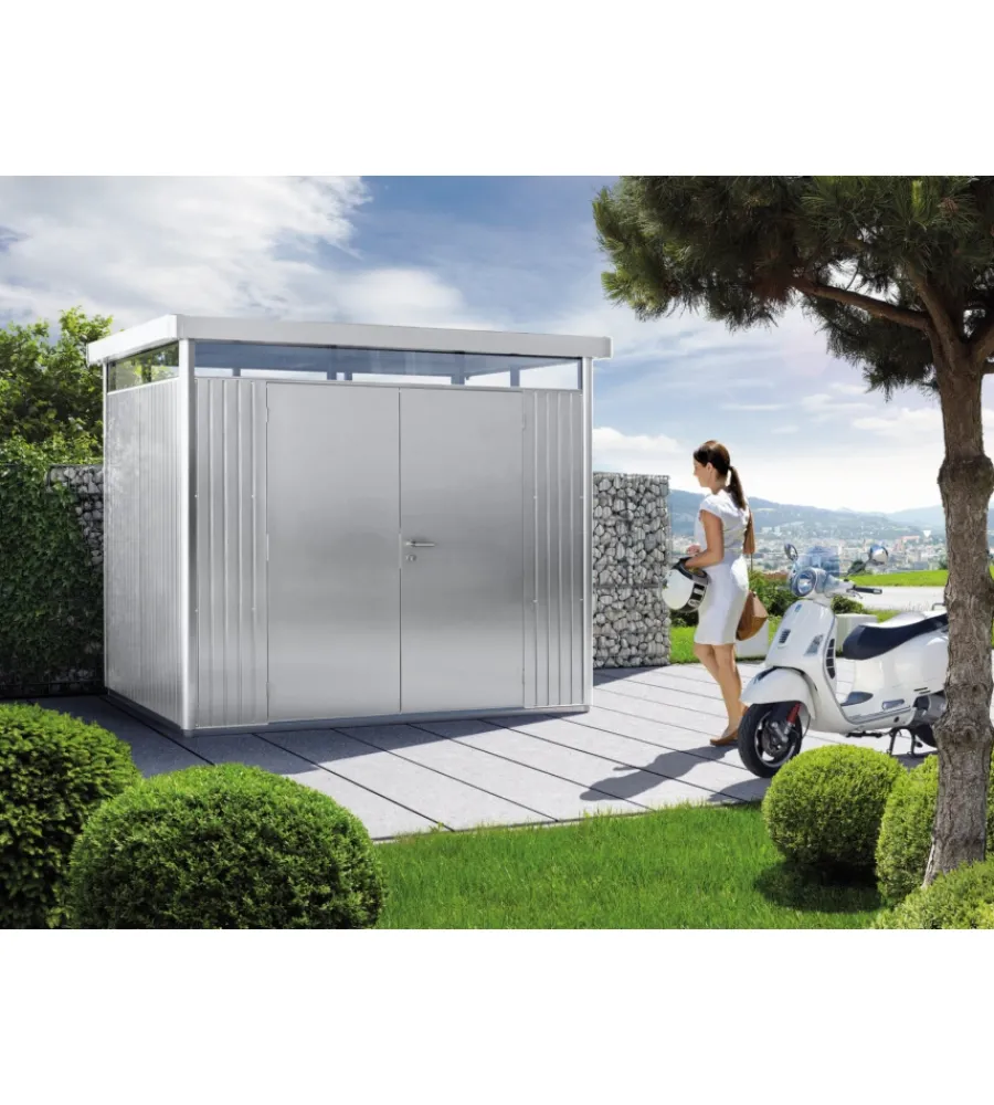 Casette Da Giardino-Biohort Casetta da giardino "highline h2" in acciaio zincato colore argento metallizzato con porta battente doppio 275x195x222 cm - cod. 83039