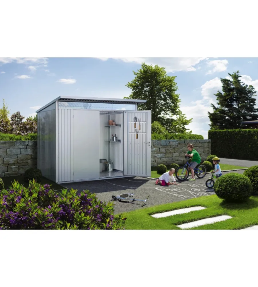 Hot Casetta da giardino "avantgarde a5" in acciaio zincato colore grigio scuro metallizzato con porta battente semplice 260x220x218 cm Casette Da Giardino