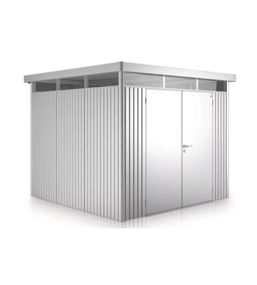 Casetta da giardino "highline h3" in acciaio zincato colore argento metallizzato con porta battente doppio 275x235x222 cm - cod. 83049 Casette Da Giardino