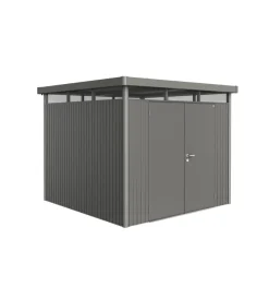 Casette Da Giardino-Biohort Casetta da giardino "highline h4" in acciaio zincato colore grigio quarzo metallizzato con porta battente doppio 275x275x222 cm - cod. 88059