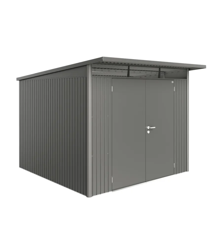 Casette Da Giardino-Biohort Casetta da giardino "avantgarde a7" in acciaio zincato colore grigio quarzo metallizzato con porta battente doppia 260x300x218 cm