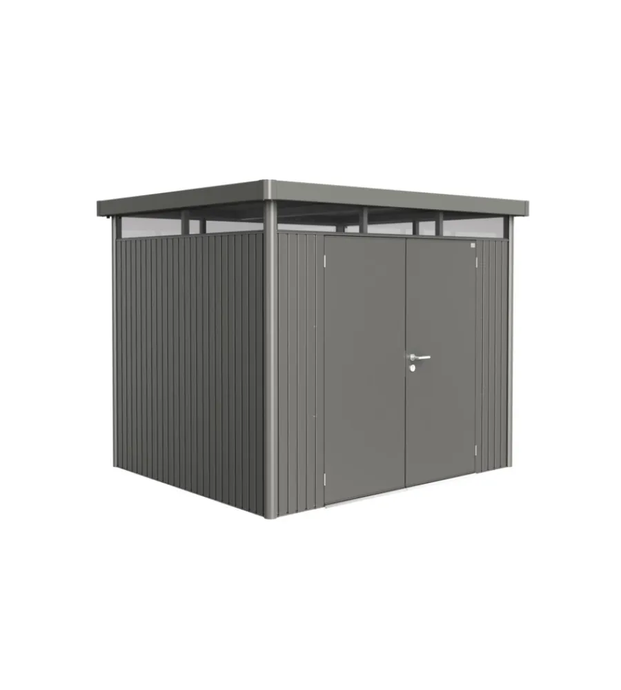 Casette Da Giardino-Biohort Casetta da giardino "highline h3" in acciaio zincato colore grigio quarzo metallizzato con porta battente doppio 275x235x222 cm - cod. 88049