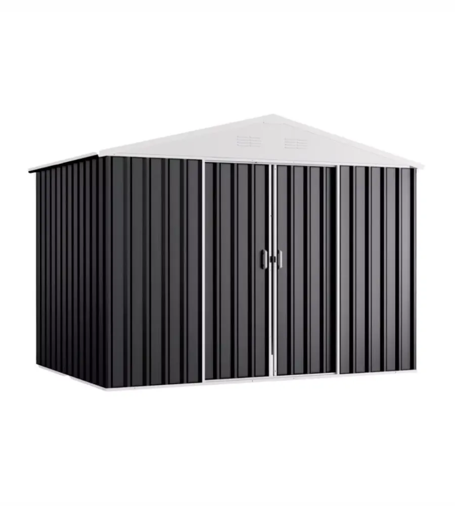 Domus Casette Da Giardino|Casetta da giardino "l new" in metallo grigio con porte scorrevoli 267x173x194 cm