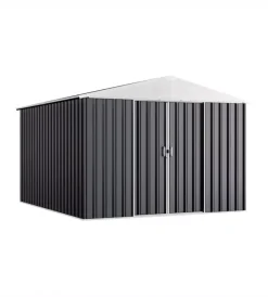 Domus Casette Da Giardino|Casetta da giardino "xl new" in metallo grigio con porte scorrevoli 267x300x194 cm