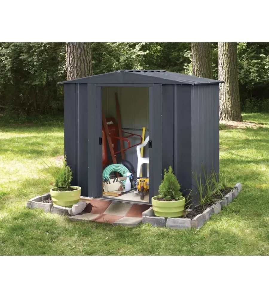 Online Casetta da giardino "spacemaker apex" in acciaio zincato antracite 193,7x151,1x190,2 cm Casette Da Giardino