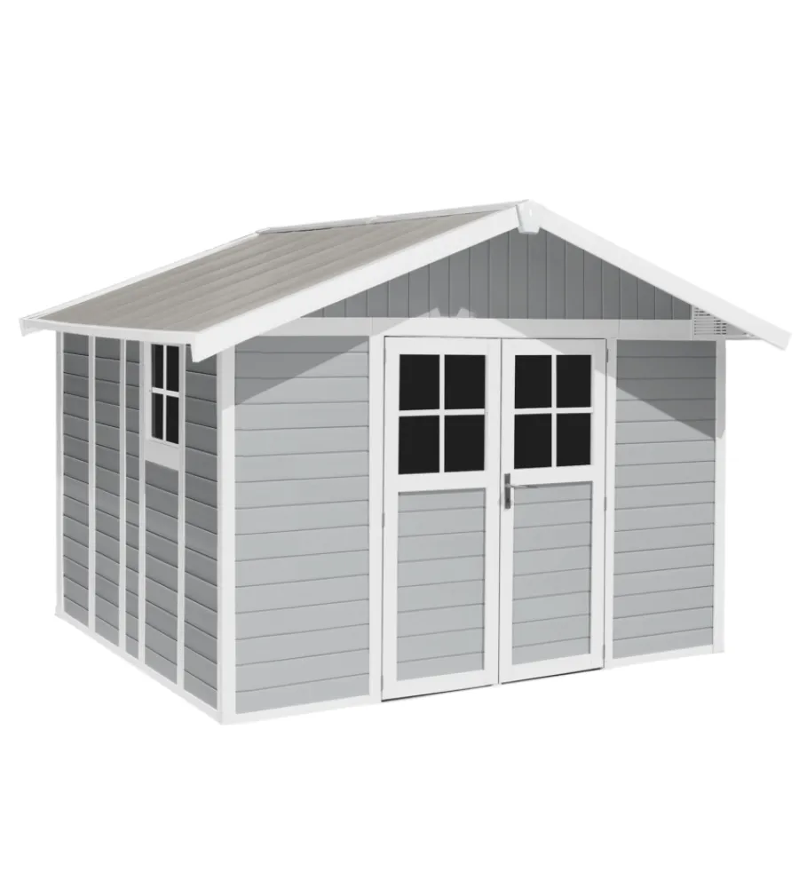 Grosfillex Casette Da Giardino|Casetta da giardino in pvc "deco 11" grigio e bianco 370x407x250 cm - cod. 22911235