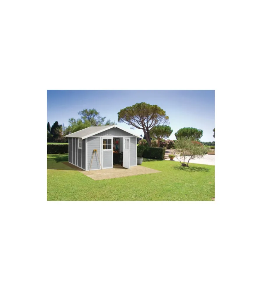 Grosfillex Casette Da Giardino|Casetta da giardino in pvc "deco 11" grigio e bianco 370x407x250 cm - cod. 22911235
