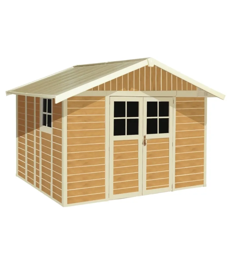 Casette Da Giardino-Grosfillex Casetta da giardino in pvc "sherwood deco 11" effetto legno 370x407x250 cm - cod. 22911681