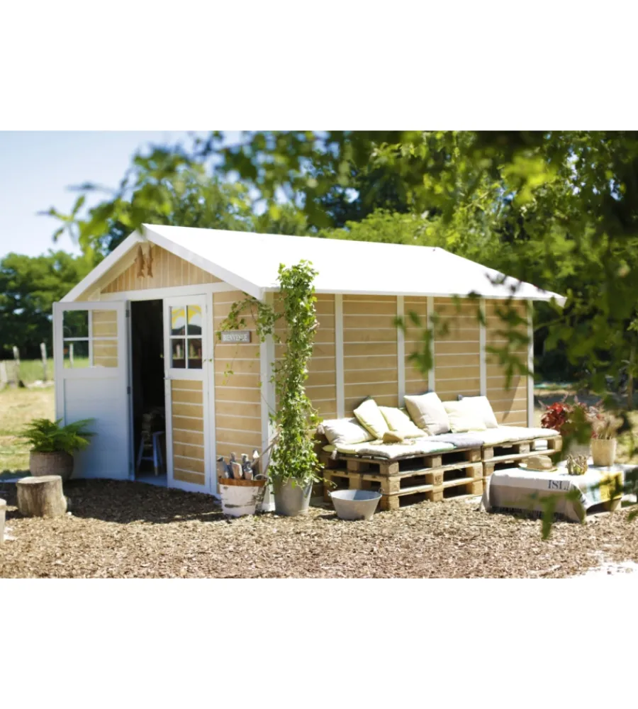 Casette Da Giardino-Grosfillex Casetta da giardino in pvc "sherwood deco 11" effetto legno 370x407x250 cm - cod. 22911681