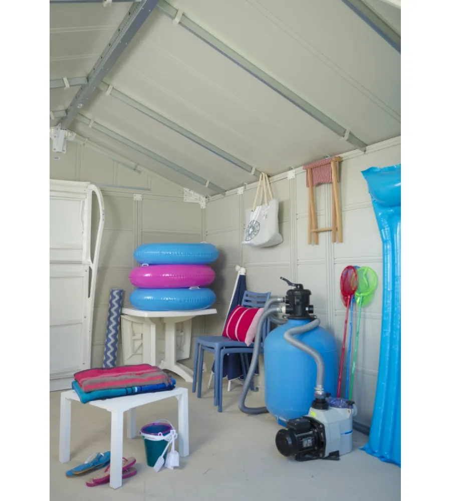 Casette Da Giardino-Grosfillex Casetta da giardino in pvc "sherwood deco 11" effetto legno 370x407x250 cm - cod. 22911681