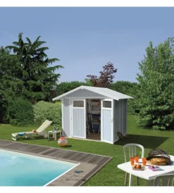 Clearance Casetta da giardino in pvc "utility 5" grigio-azzurro e bianco 295x261x236 cm - cod. 22805137 Casette Da Giardino