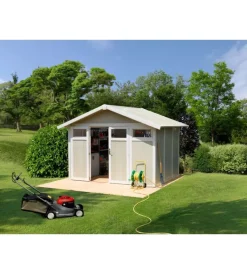 Grosfillex Casette Da Giardino|Casetta da giardino in pvc "utility 7" grigio-verde e bianco 370x298x250 cm - cod. 22807138