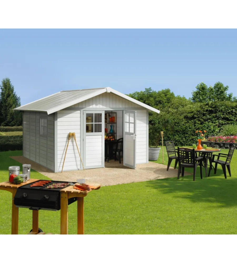Casette Da Giardino-Grosfillex Casetta da giardino in pvc "deco 11" bianco e grigio-verde 370x407x250 cm - cod. 22911140