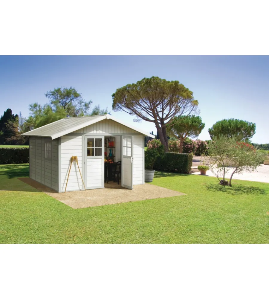 Casette Da Giardino-Grosfillex Casetta da giardino in pvc "deco 11" bianco e grigio-verde 370x407x250 cm - cod. 22911140
