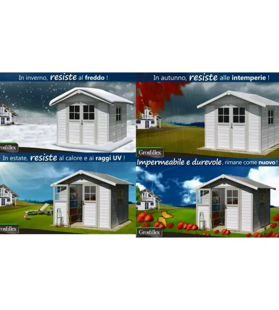 Casette Da Giardino-Grosfillex Casetta da giardino in pvc "deco 11" bianco e grigio-verde 370x407x250 cm - cod. 22911140
