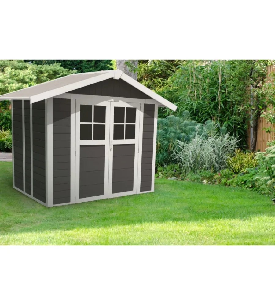 Grosfillex Casette Da Giardino|Casetta da giardino in pvc "deco 5" grigio scuro e bianco 295x261x236 cm - cod. 22905276