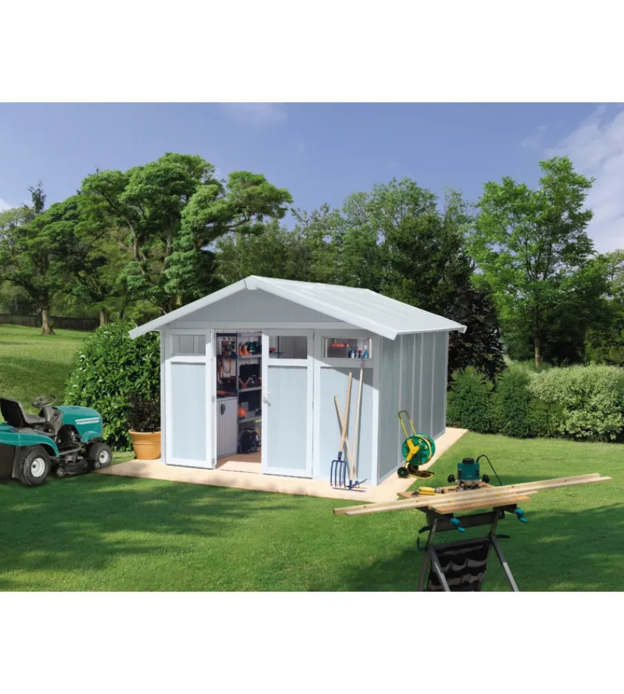 Grosfillex Casette Da Giardino|Casetta da giardino in pvc "utility 11" grigio-azzurro e bianco - cod. 22811137